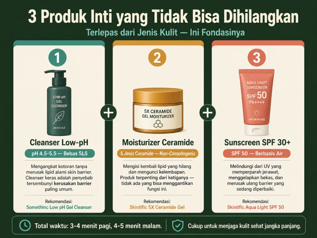 3 produk wajib skinminimalism cleanser ceramide moisturizer sunscreen skin barrier