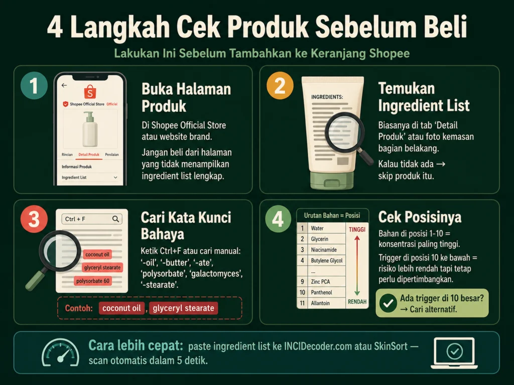 cara cek ingredient list skincare untuk fungal acne 4 langkah sebelum beli di Shopee