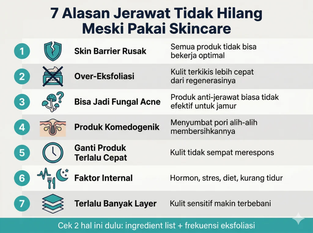 7 penyebab jerawat tidak hilang meski pakai skincare infografis