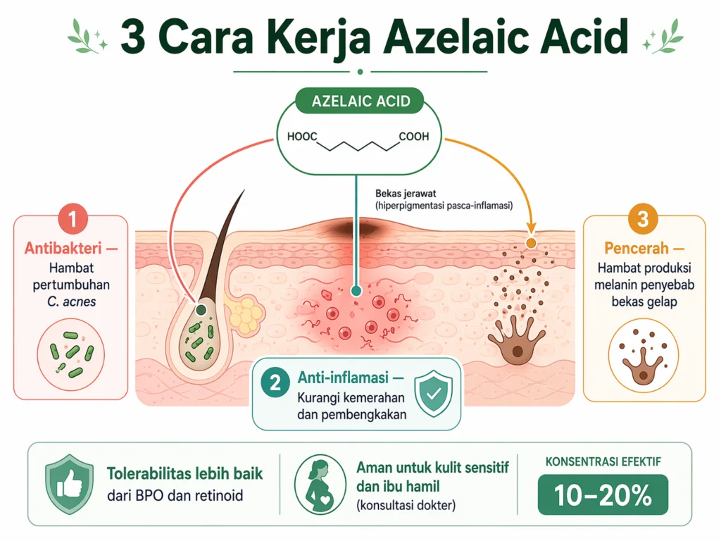 cara kerja azelaic acid menghilangkan bekas jerawat gelap hiperpigmentasi pasca inflamasi