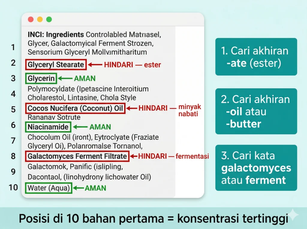cara baca ingredient list skincare cek trigger fungal acne posisi bahan berbahaya