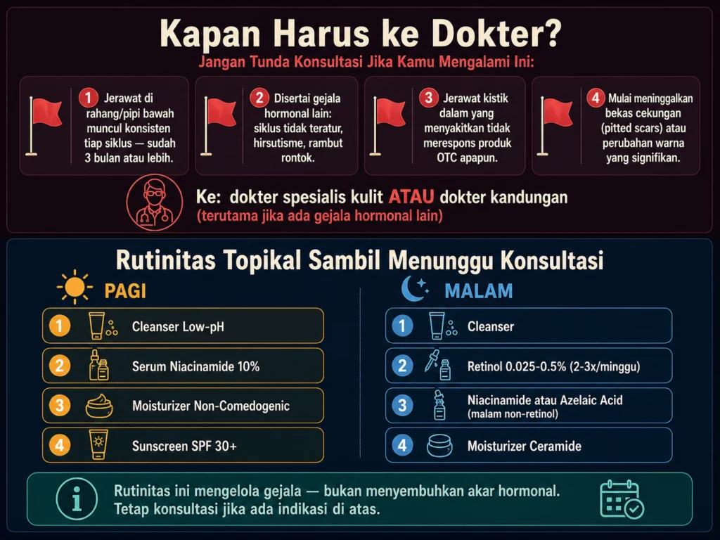 kapan ke dokter jerawat hormonal checklist dan rutinitas topikal sambil menunggu konsultasi