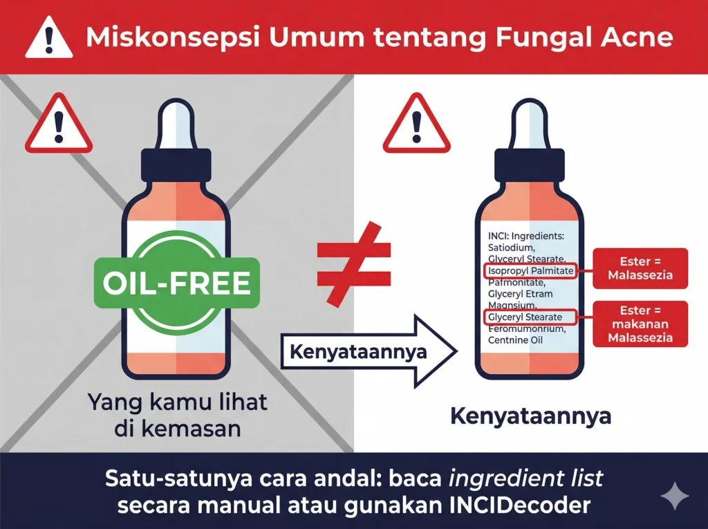 label oil free tidak aman fungal acne miskonsepsi ingredient list ester fatty acid tersembunyi