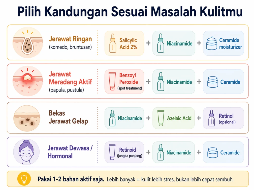 panduan memilih kandungan skincare jerawat berdasarkan jenis masalah kulit