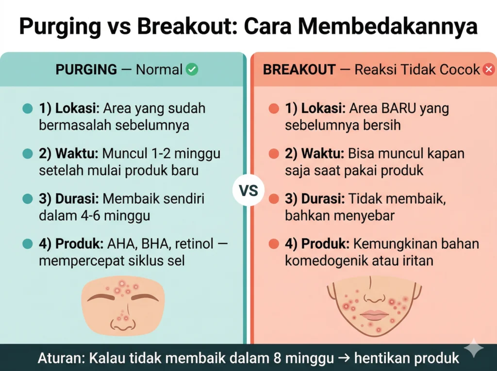 perbedaan purging dan breakout cara membedakan jerawat purging vs reaksi produk skincare