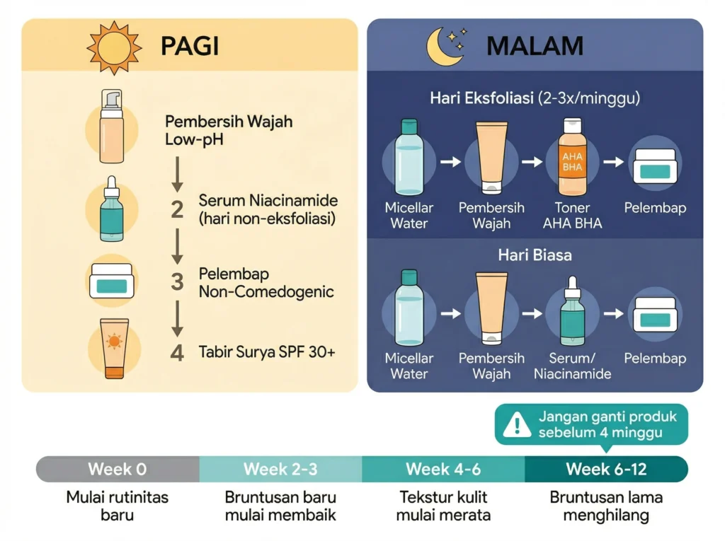 rutinitas skincare harian untuk bruntusan pagi malam timeline hasil berapa minggu