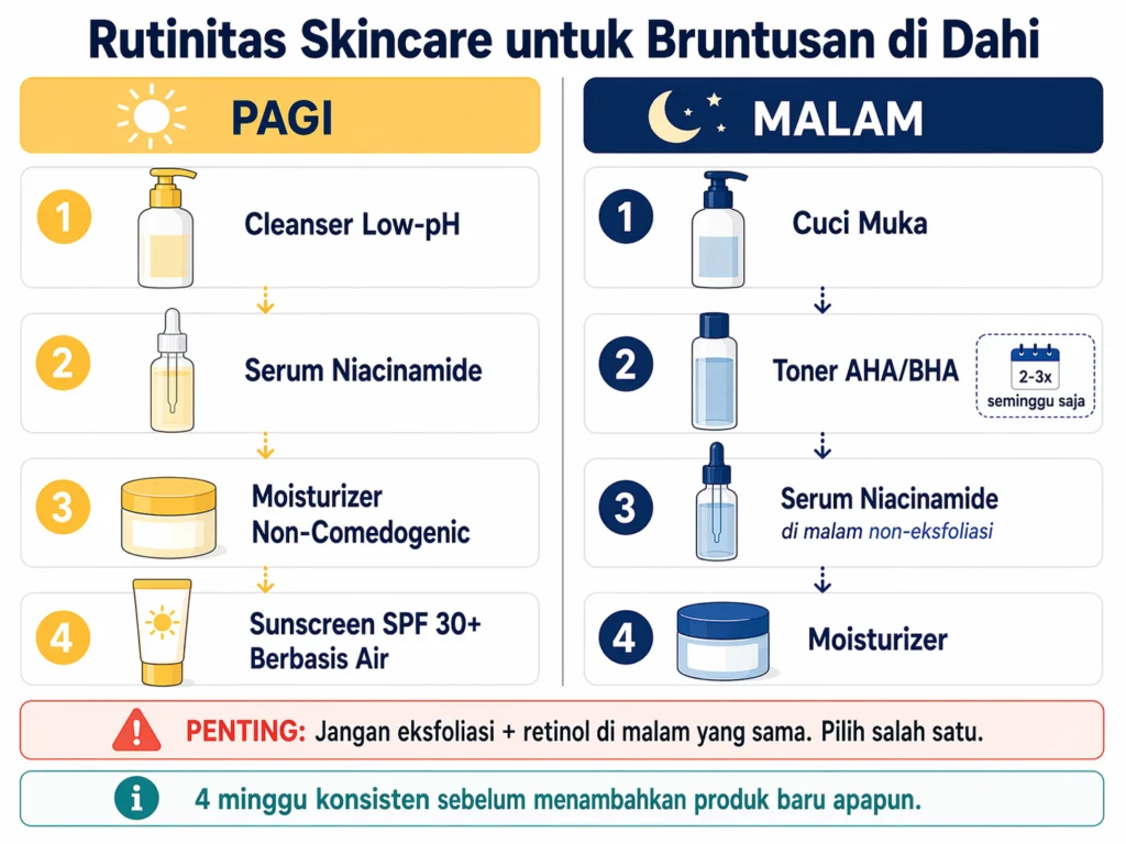 rutinitas skincare pagi malam untuk bruntusan di dahi urutan produk yang benar