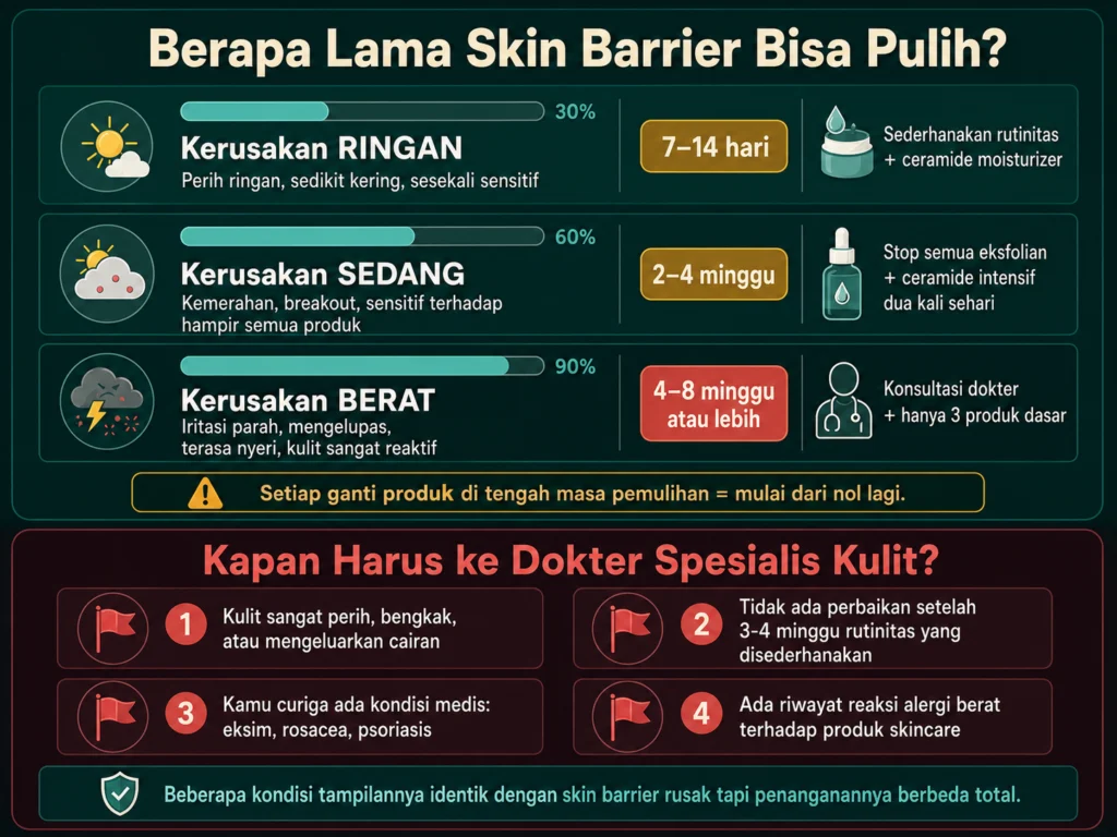 timeline pemulihan skin barrier rusak berapa lama dan kapan ke dokter kulit