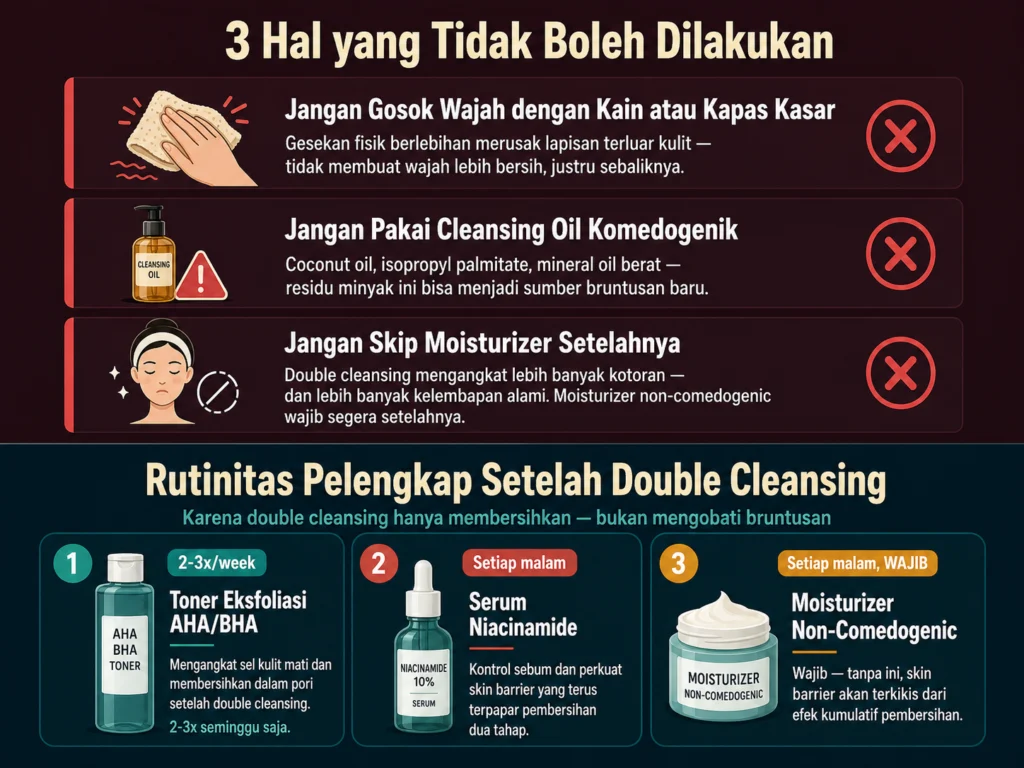 larangan double cleansing bruntusan dan rutinitas pelengkap setelah double cleansing malam