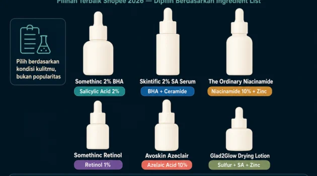 serum untuk kulit berjerawat terbaik Shopee 2026 BHA niacinamide azelaic acid retinol