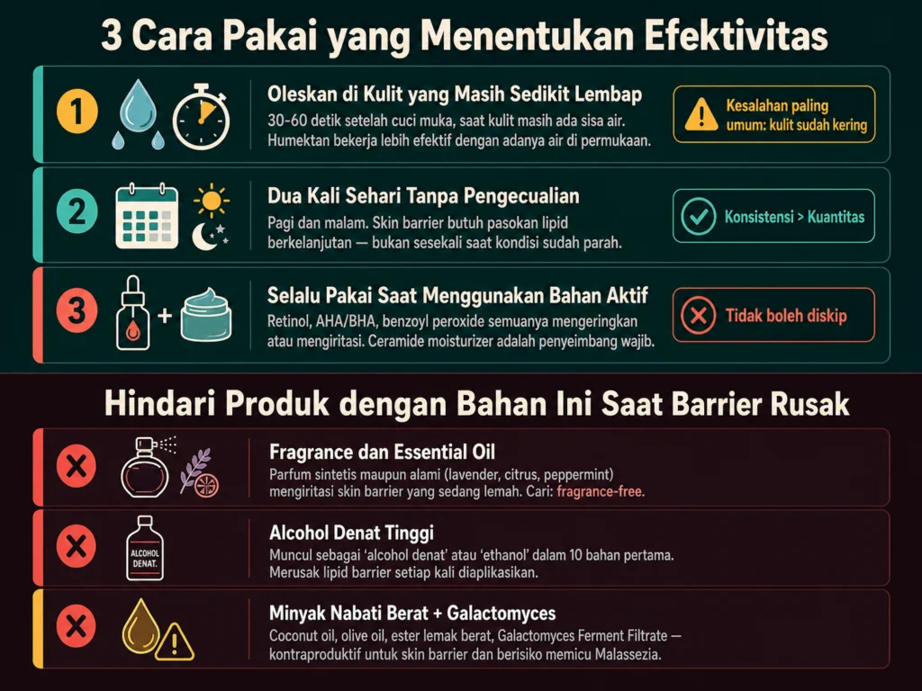 cara pakai moisturizer ceramide yang benar dan bahan yang harus dihindari saat skin barrier rusak