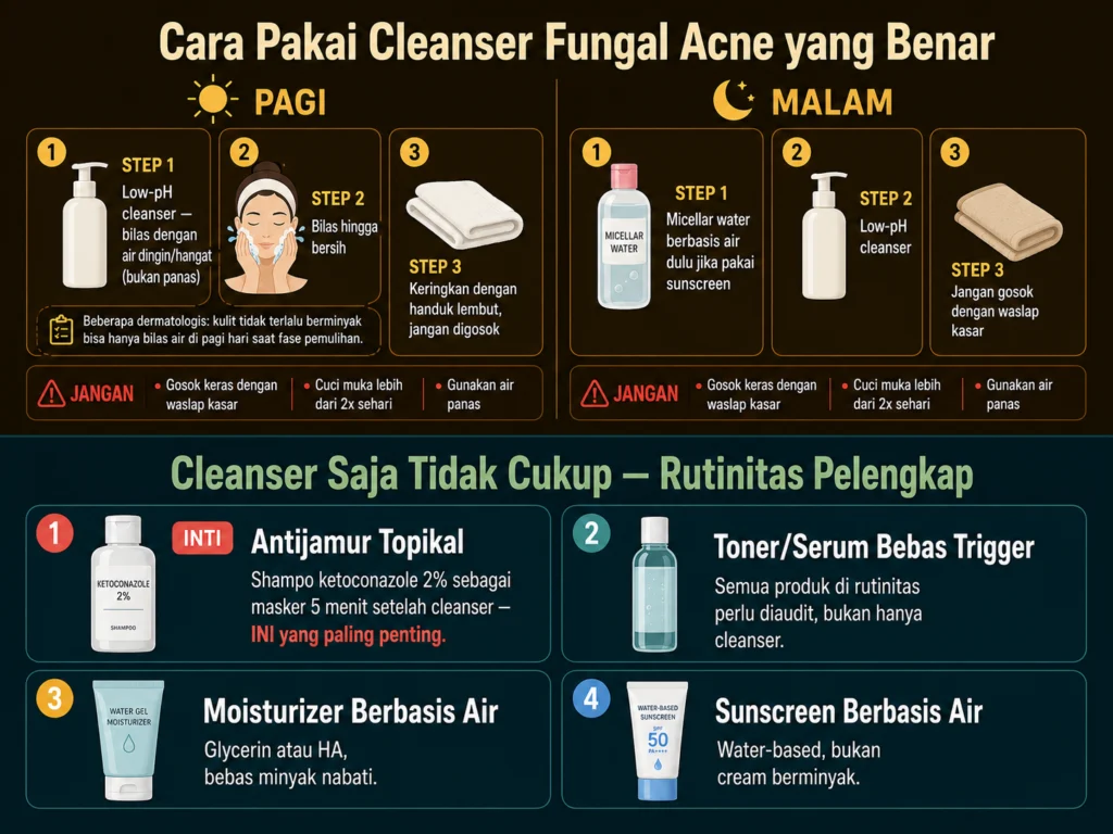 cara pakai facial wash fungal acne yang benar rutinitas pagi malam dan pelengkap ketoconazole