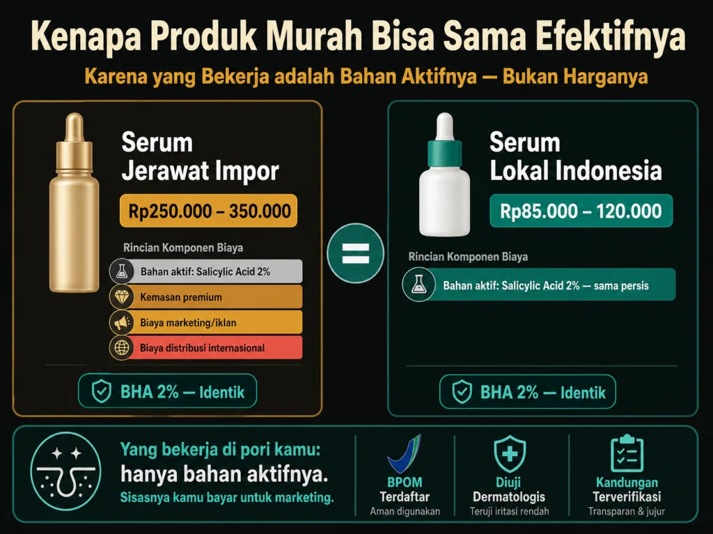 harga skincare jerawat mahal vs murah perbandingan bahan aktif sama efektivitas setara