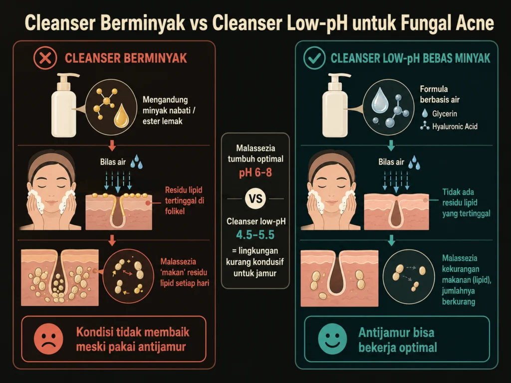 cleanser berminyak memperparah fungal acne residu lipid malassezia nutrisi folikel rambut