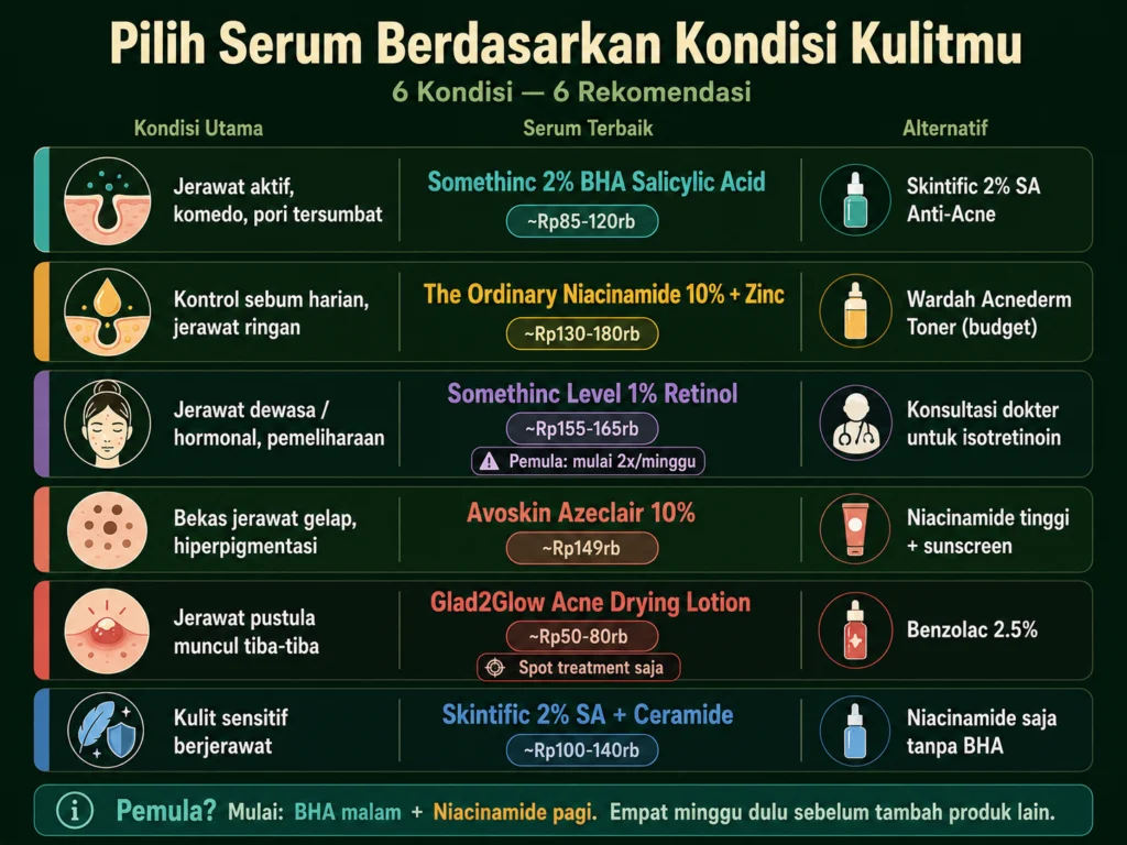 perbandingan serum jerawat Shopee 2026 berdasarkan kondisi kulit BHA niacinamide retinol azelaic acid