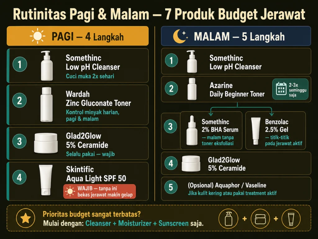 urutan rutinitas skincare jerawat murah pagi malam Shopee 2026 langkah yang benar
