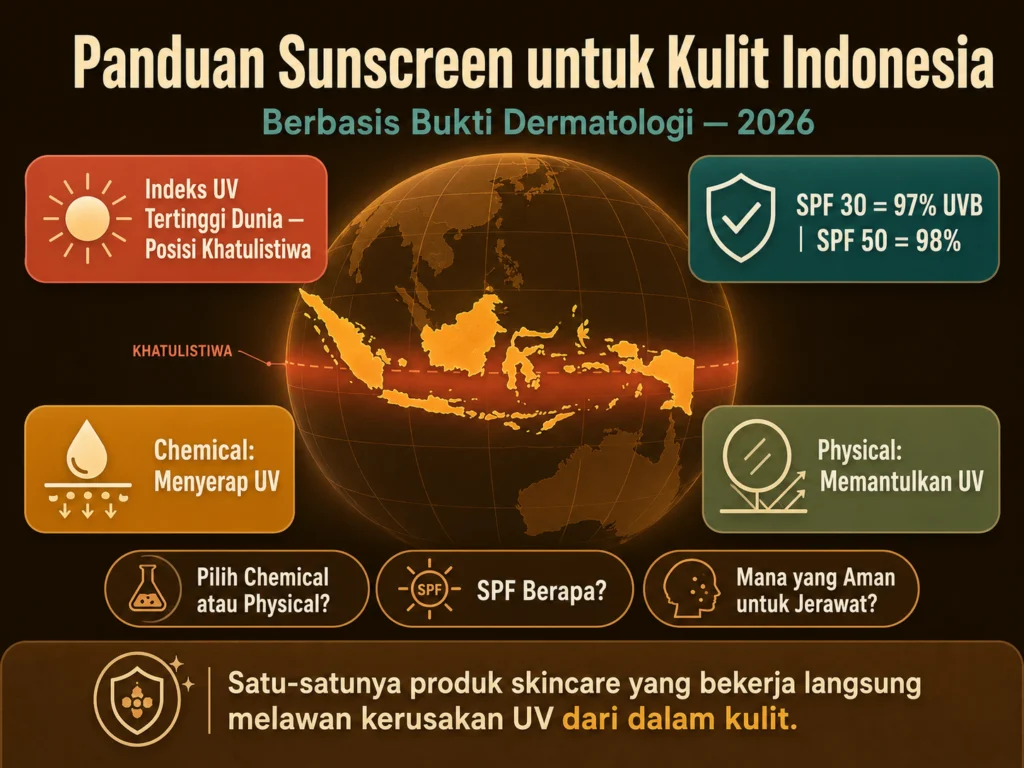 panduan lengkap memilih sunscreen untuk kulit Indonesia 2026 SPF chemical physical