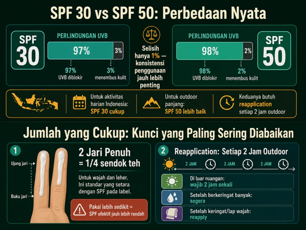 SPF 30 vs SPF 50 perbedaan nyata dan cara pakai sunscreen yang benar jumlah yang cukup dua jari